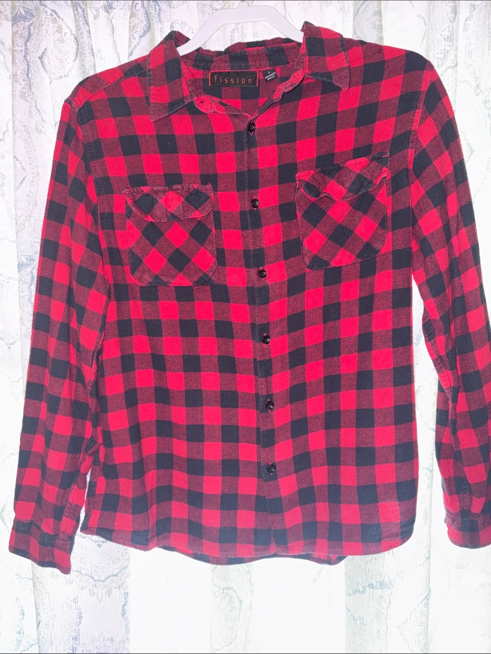 Fission Red and Black Plaid Button-Down Shirt
